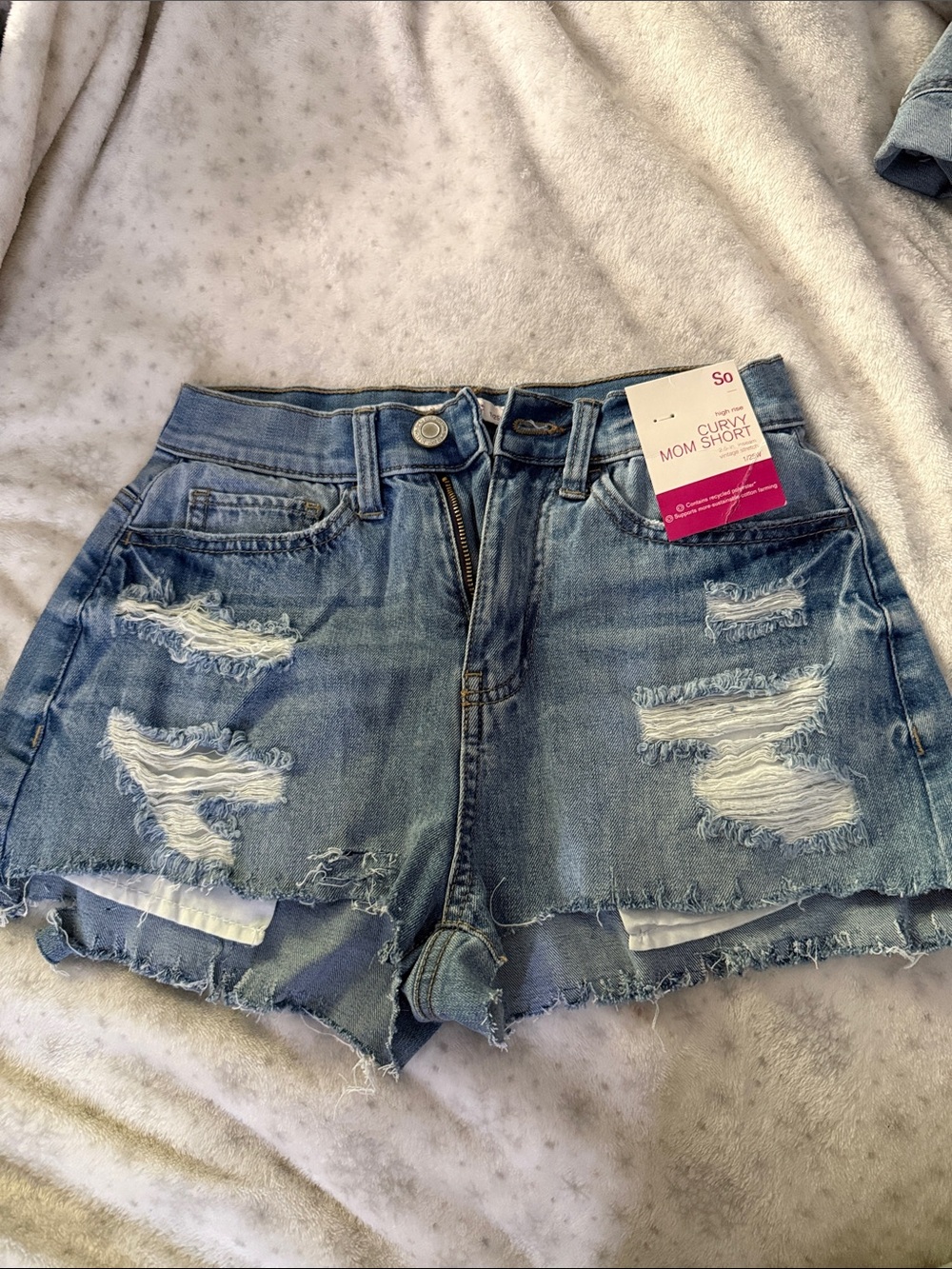 Kohl's Light Blue Distressed Curvy Mom Jean Shorts